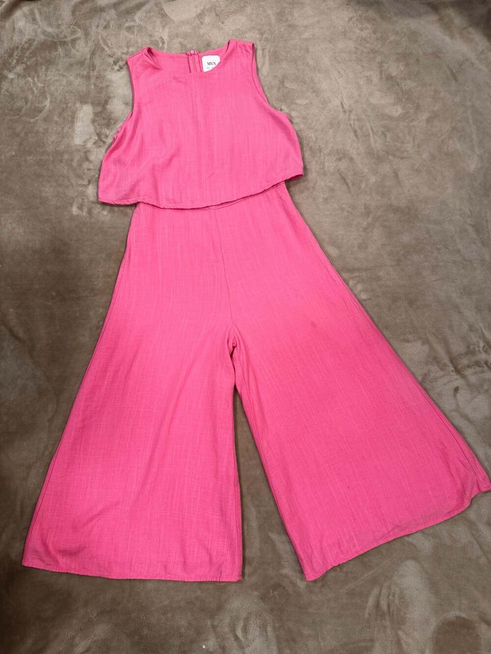 MVN Pink Linen Blend Wide Leg Jumpsuit XS US 2 Boho Layered Romper